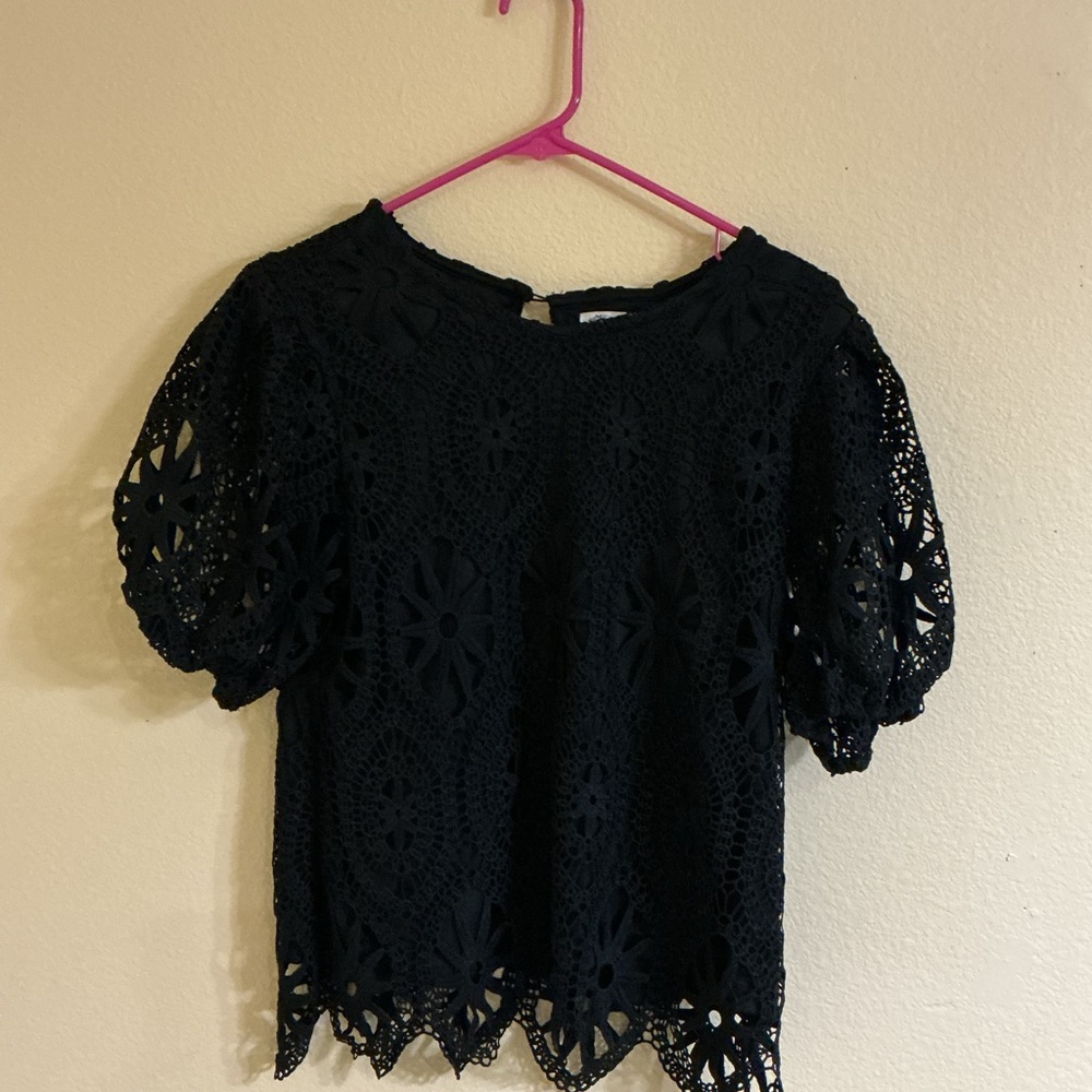 Ultra Pink Black Crochet Lace Blouse